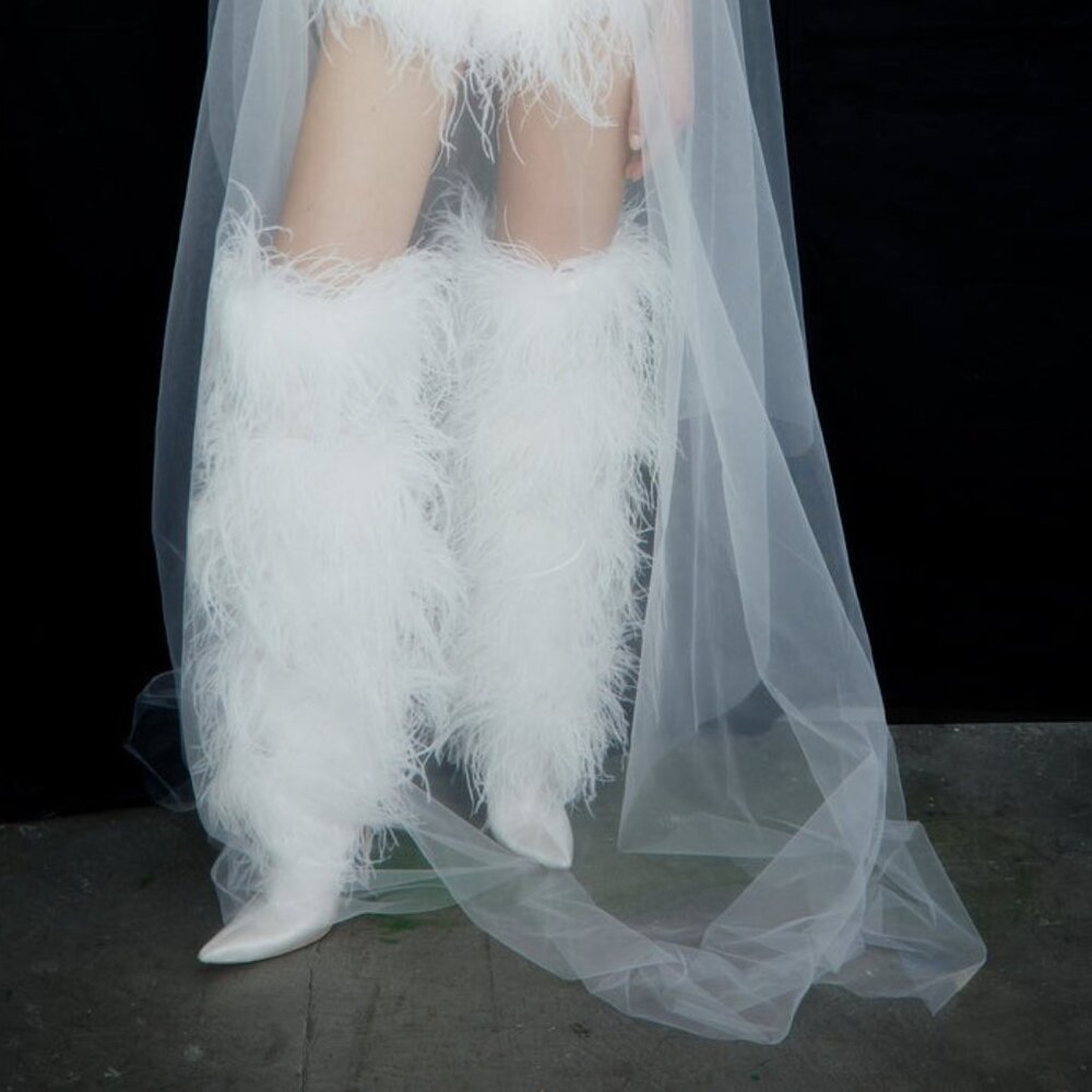NEW The New Arrivals by Ilkyaz Ozel Over The Knee Boot 110 in White FEATHER 8.5